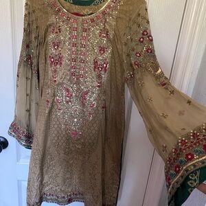 Embellished Gold and Red Maria B Dress